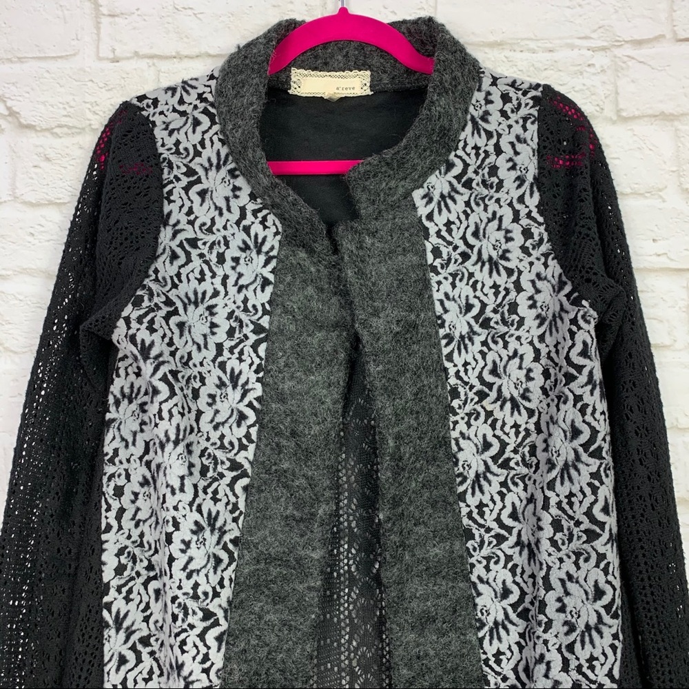 Areve Boho Mixed Media Open Front Cardigan Sweater - image 2